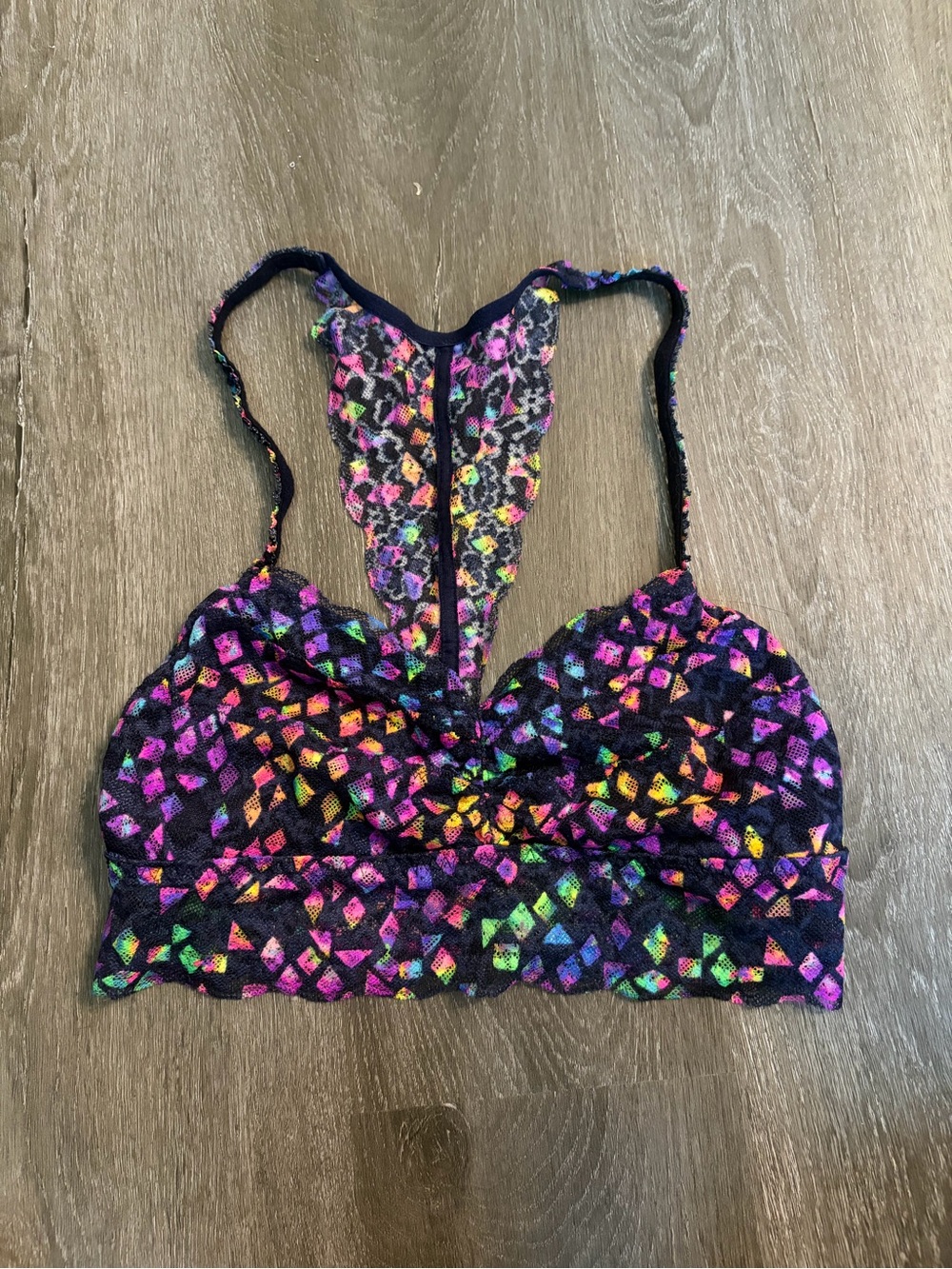 Victoria's Secret PINK Lace Bralette with Neon Multicolor Print